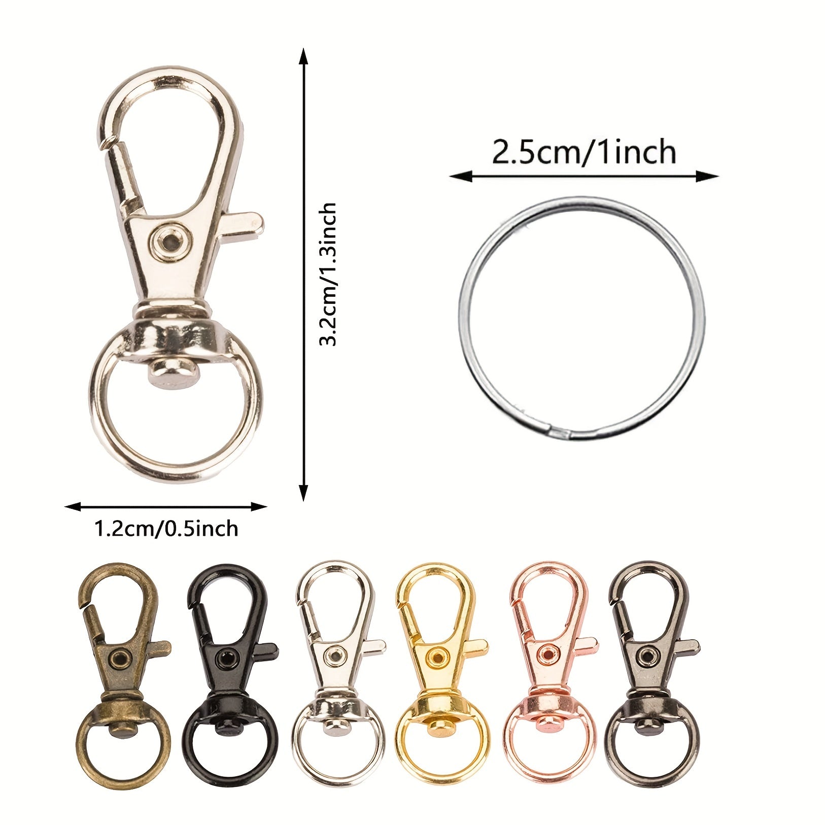 120pcs Swivel Lanyard Snap Hook Key Rings Metal Keychain Hooks Crafting