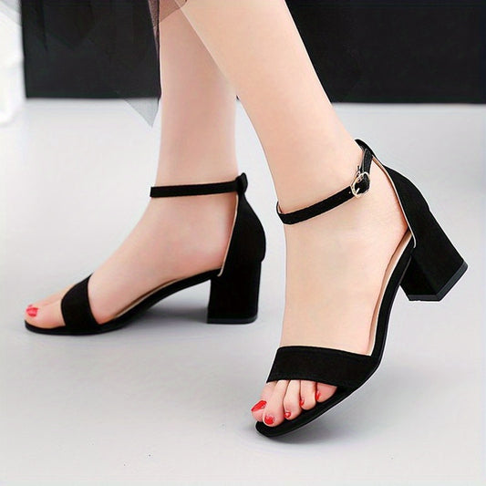 Women's Block Heel Ankle Strap Sandals Solid Open Toe Low Heels