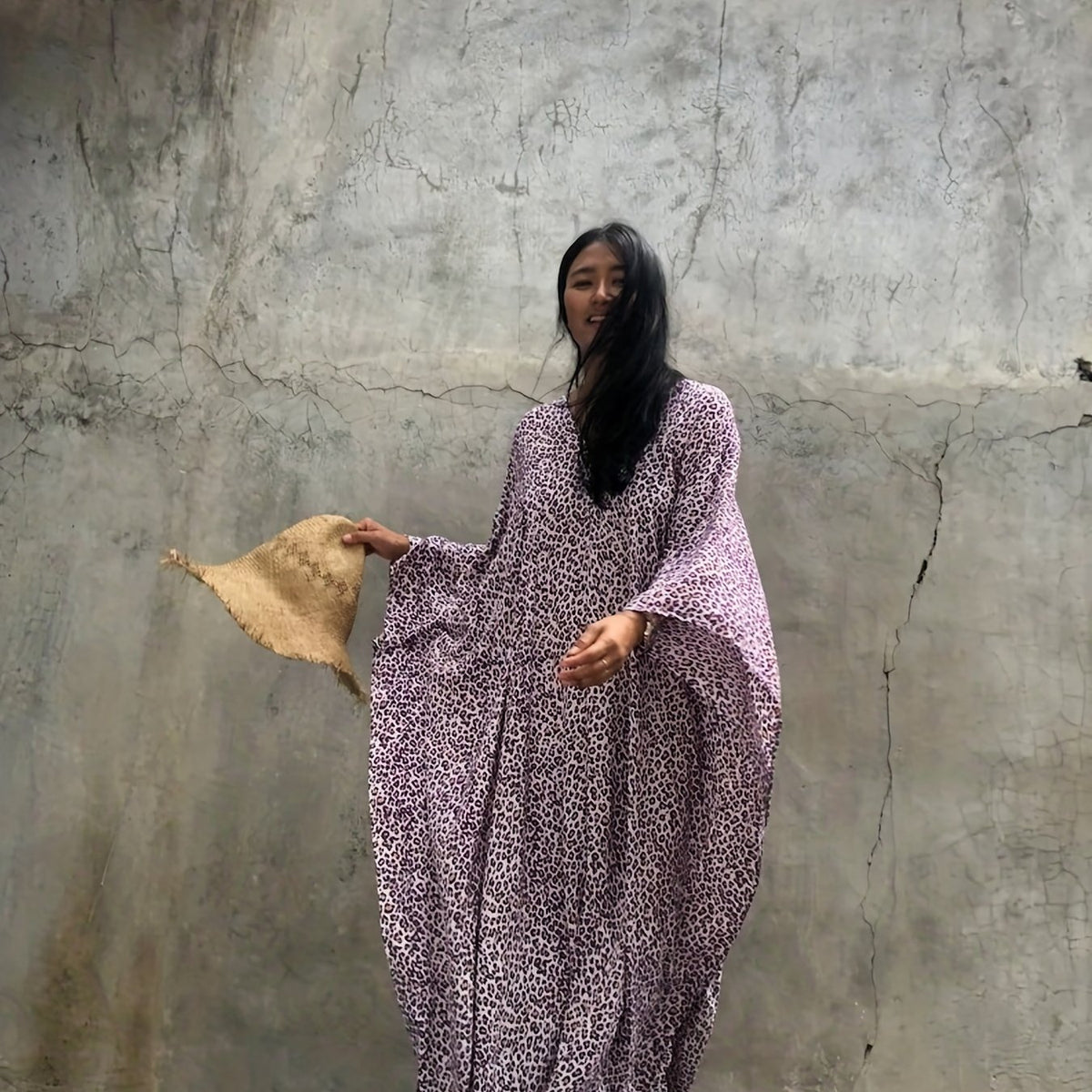  Boho Cover Up Women's Plus Leopard Print V Neck Split Maxi Kaftan