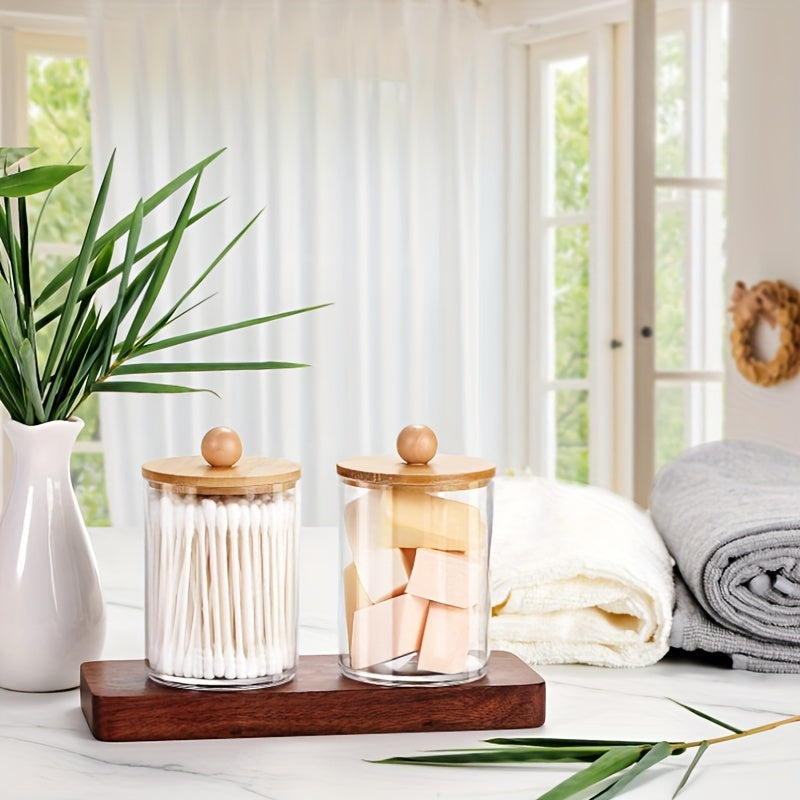Cotton Swab Dispenser Jars With Bamboo Lids Storage Box