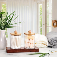 Cotton Swab Dispenser Jars With Bamboo Lids Storage Box
