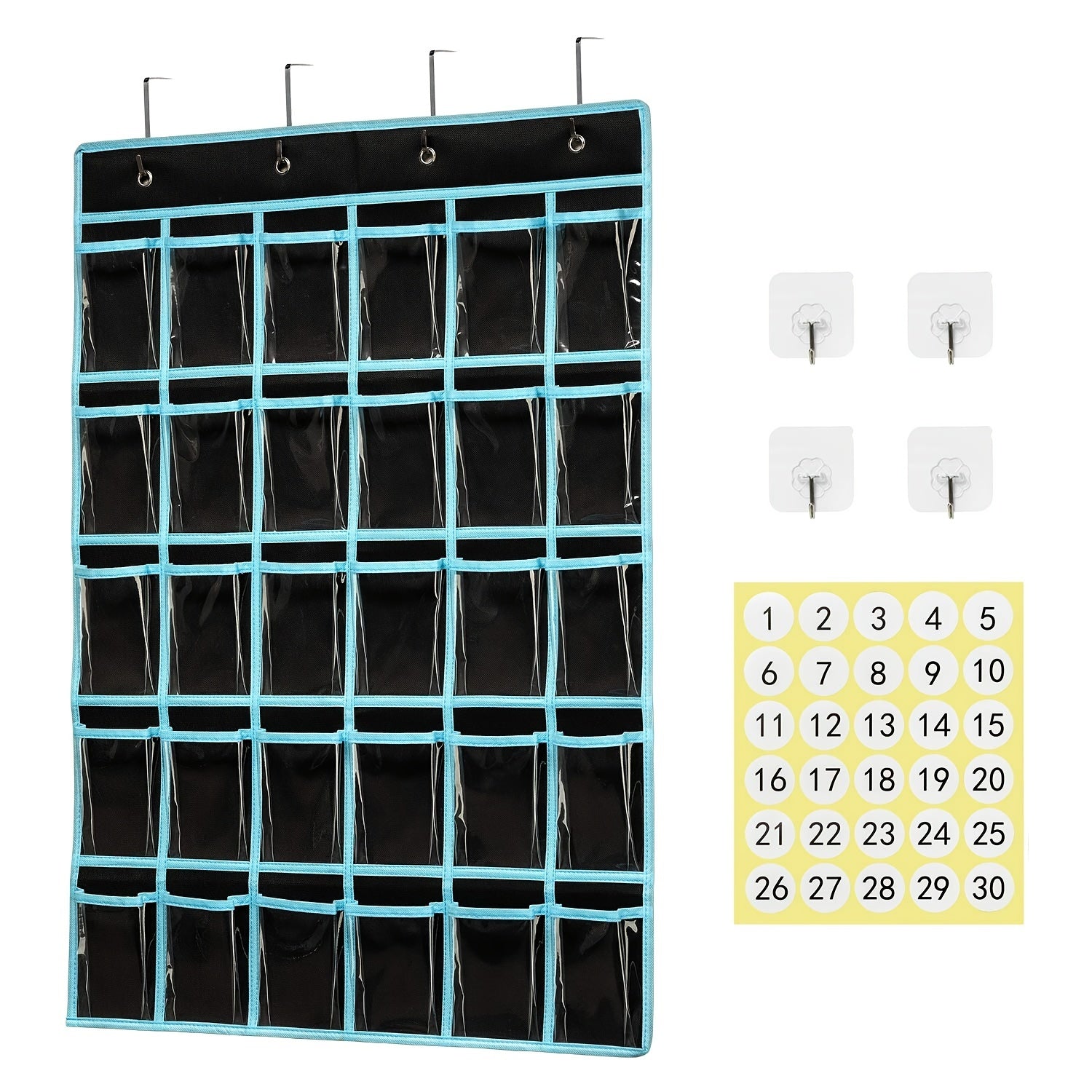 Classroom Cellphone & Calculator Organizer with Hanging Hooks & Number Stickers
