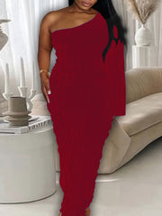  Party Dress Solid Ruffle Trim Bodycon Midi Dress