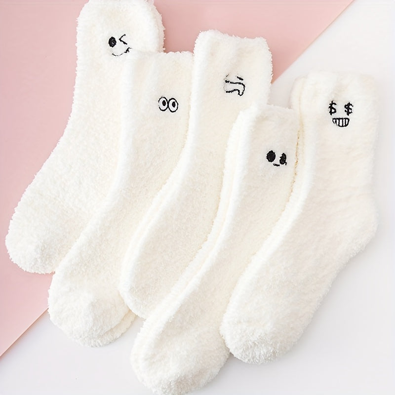 5 Pairs Expression Embroidery Socks Women's Stockings