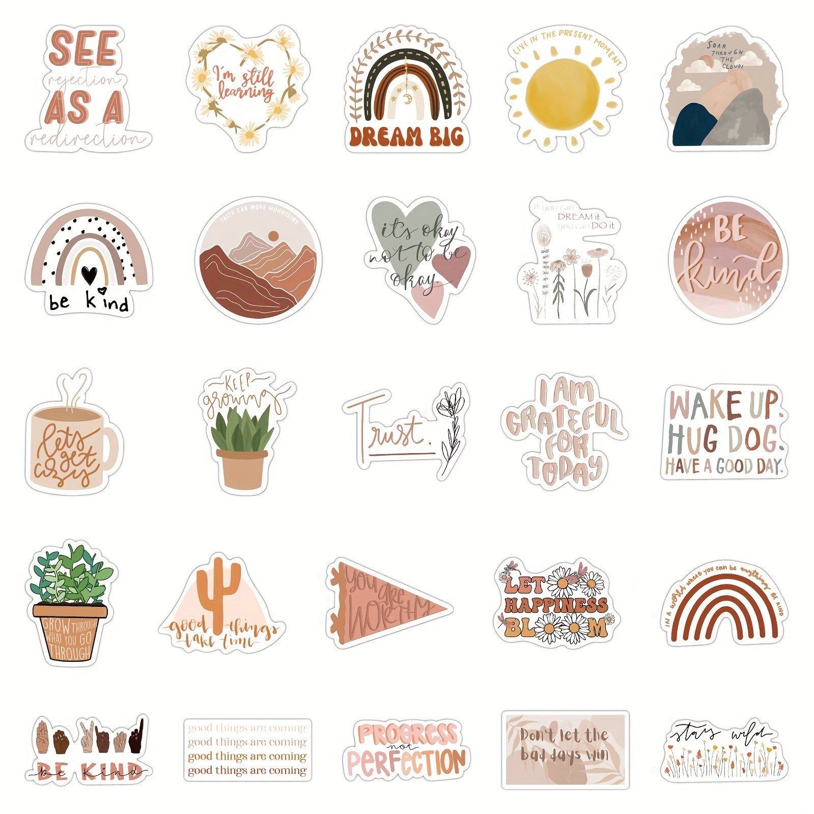 50pcs Boho Inspirational Stickers | Motivational Quote Stickers Vinyl Waterproof