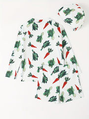 Boy's Vegetable Print Swimsuit Long Sleeve Top & Shorts