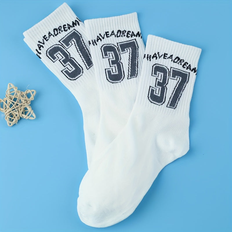 3 Pairs Number Print Socks Comfy Mid Tube Socks
