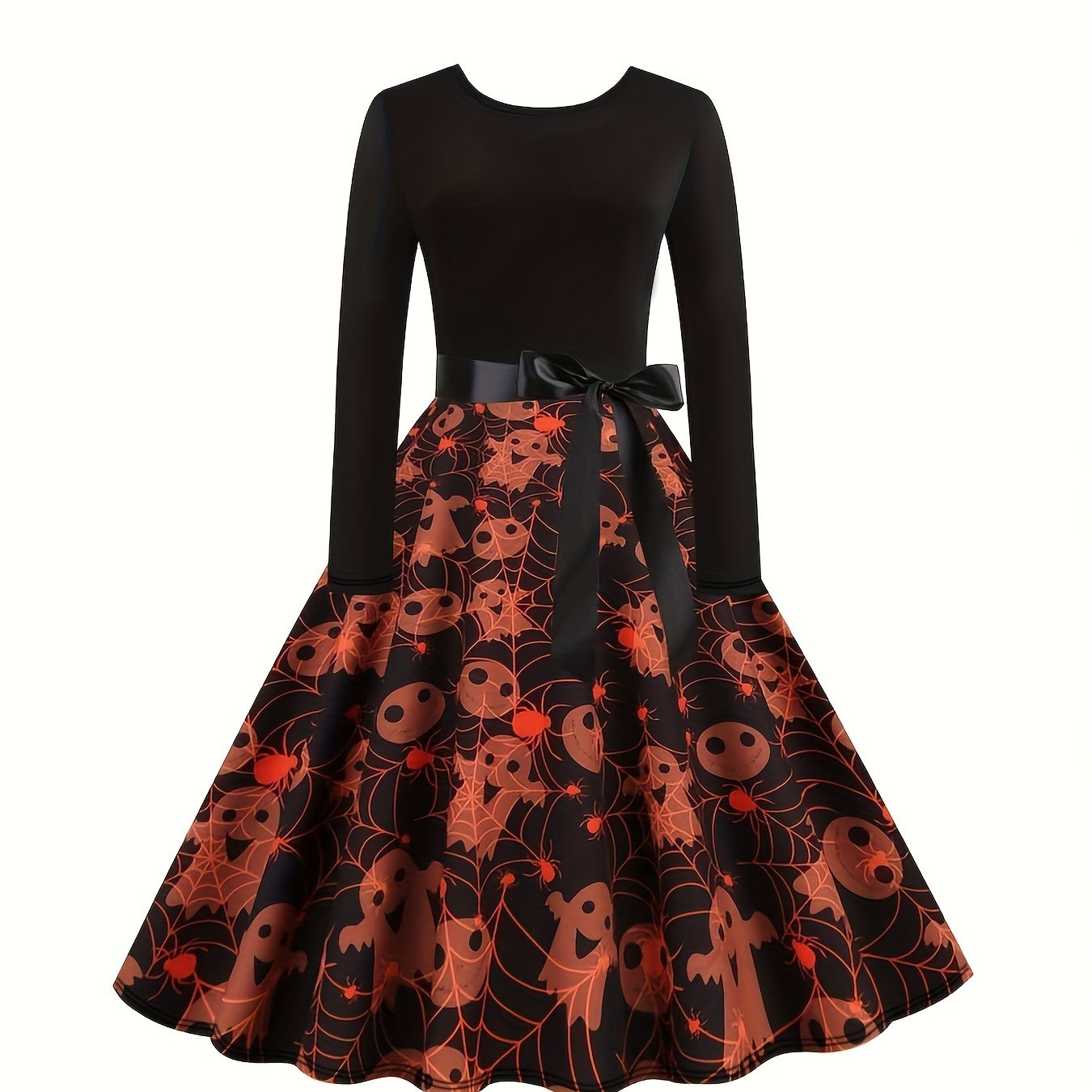  Colorblock Graphic Print Long Sleeve Dress