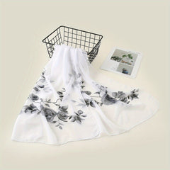 Rose Flower Print Chiffon Shawl Scarf for Beach Vacation