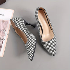 Women's Houndstooth Stiletto Heels Pointed Toe Dress Pumps