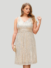  Sequin Waist V Neck A-line Party Dress