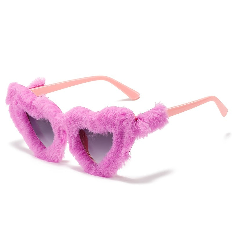 Heart Plush Fuzzy Fur Sunglasses For Women Novelty Frame Punk Velvet Cat Eye