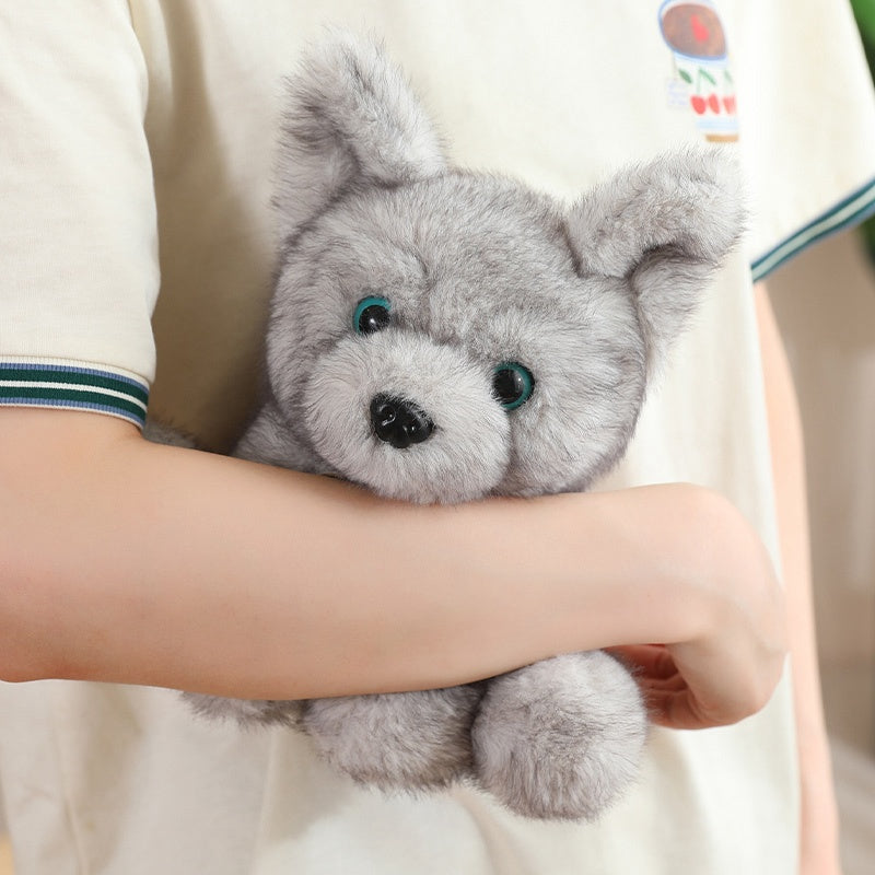 Grey Milk Dog Plush Toy Soft Stuffed Animal with Expressive Eyes