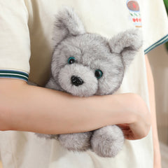 Grey Milk Dog Plush Toy Soft Stuffed Animal with Expressive Eyes