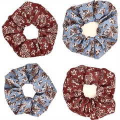 4pcs Boho Paisley Print Scrunchies Hair Tie Elastic Ponytail Holder