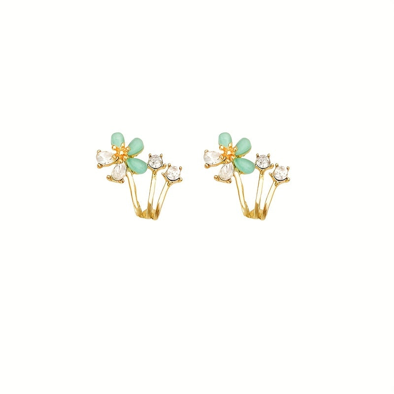 Rhinestone Decor Stud Earrings Flower Design