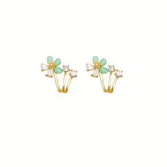 Rhinestone Decor Stud Earrings Flower Design