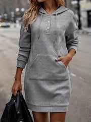  Hooded Drawstring Long Sleeve Sweatshirt Dress