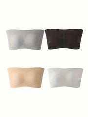 4 Pack Plus Size Sports Bra Set Women's Seamless Bandeau Removable Pads