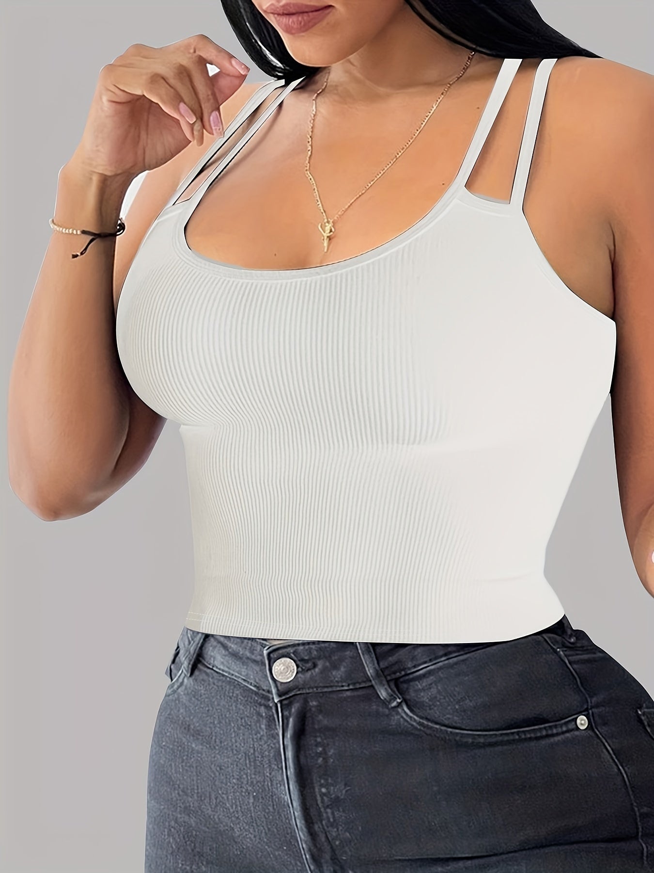 Slim Scoop Neck Cami Top Sexy Solid Summer Sleeveless Top
