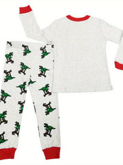 2pc Dinosaur Graphic Print Long Sleeve T shirt & Pants Pajama Set for Boys