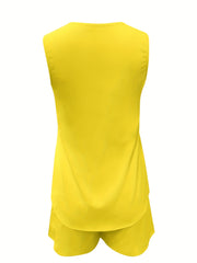 V Neck Sleeveless Tank Top & Shorts Set
