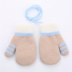 Kids Striped Knit Gloves Double Layer Warm Mittens