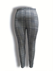  Plaid & Houndstooth Print Leggings Medium Stretch