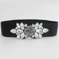 Elastic Rhinestone Wide Belt for Women Ladies