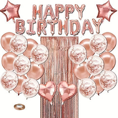 38pcs Rose Happy Birthday Letters Rain Curtain Balloon Set Birthday Party
