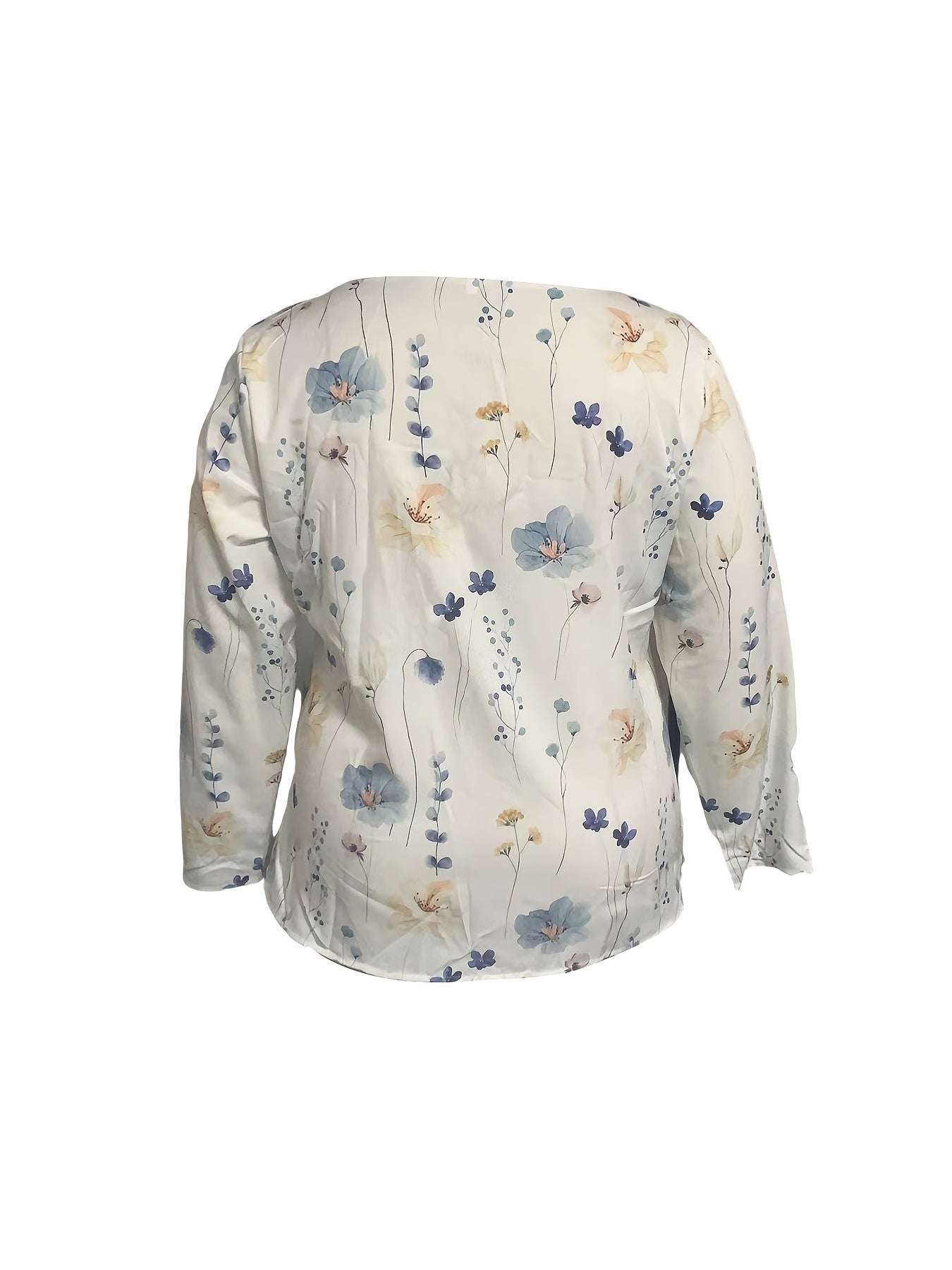  Casual Blouse Women's Plus Floral Print Long Sleeve Irregular Neck