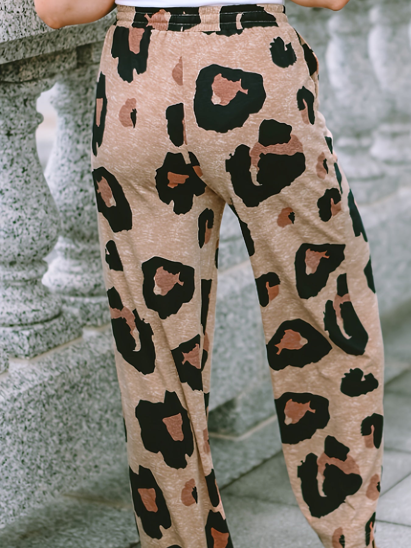  Leopard Print High Rise Wide Leg Trousers