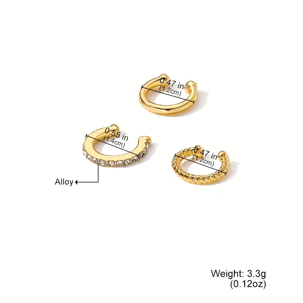3-Piece Rhinestone Ear Cuff Set Sexy Style Alloy Jewelry