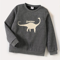 Dinosaur Print Boys Casual Pullover Sweatshirt Long Sleeve Crew Neck Tops