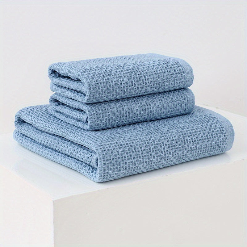 3pc Waffle Soft Towel Set: 1 Bath, 2 Hand Towels, Honeycomb Design