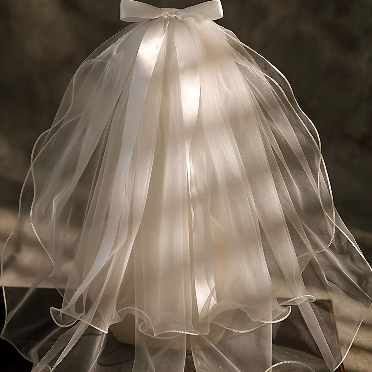 Women'S Double Layered Bow Headscarf Sheer Veil Wedding