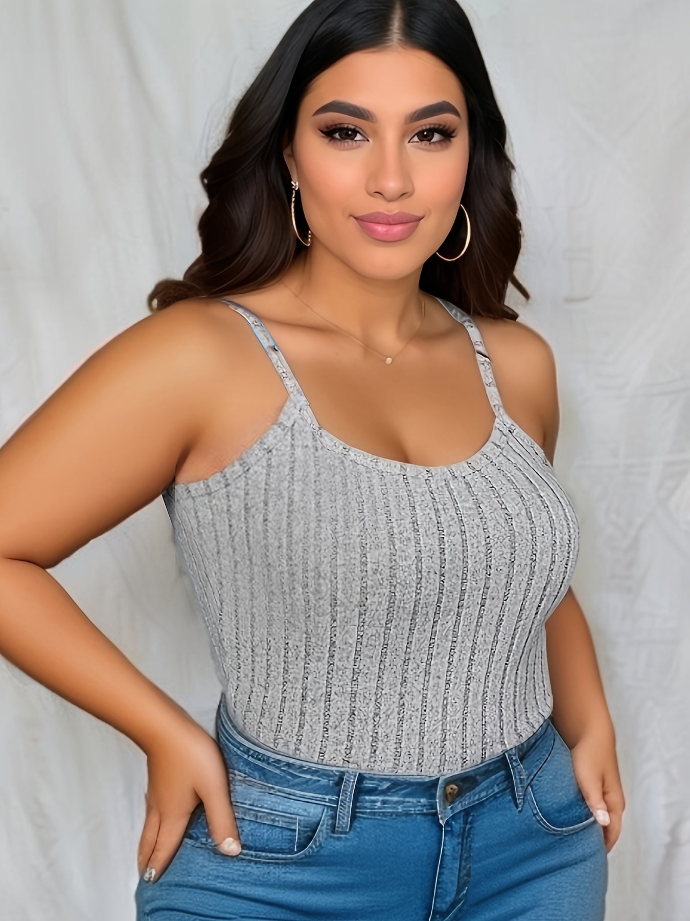  Solid Ribbed Scoop Neck Cami Top