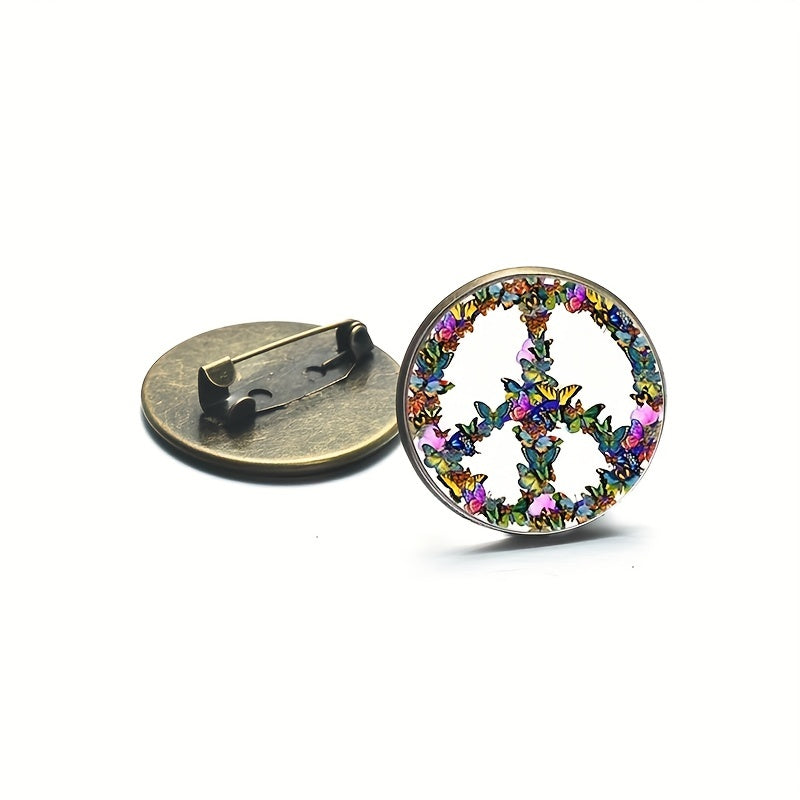 Butterfly Peace Sign Photo Necklace Love Hippie Brooch Pins