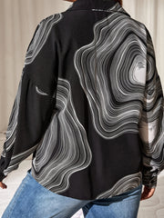  Retro Blouse Women's Plus Abstract Stripe Print Long Sleeve