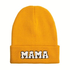 MAMA Patch Beanie Solid Knit Hat Skull Cap Coldproof Beanies Ski Hats For Women