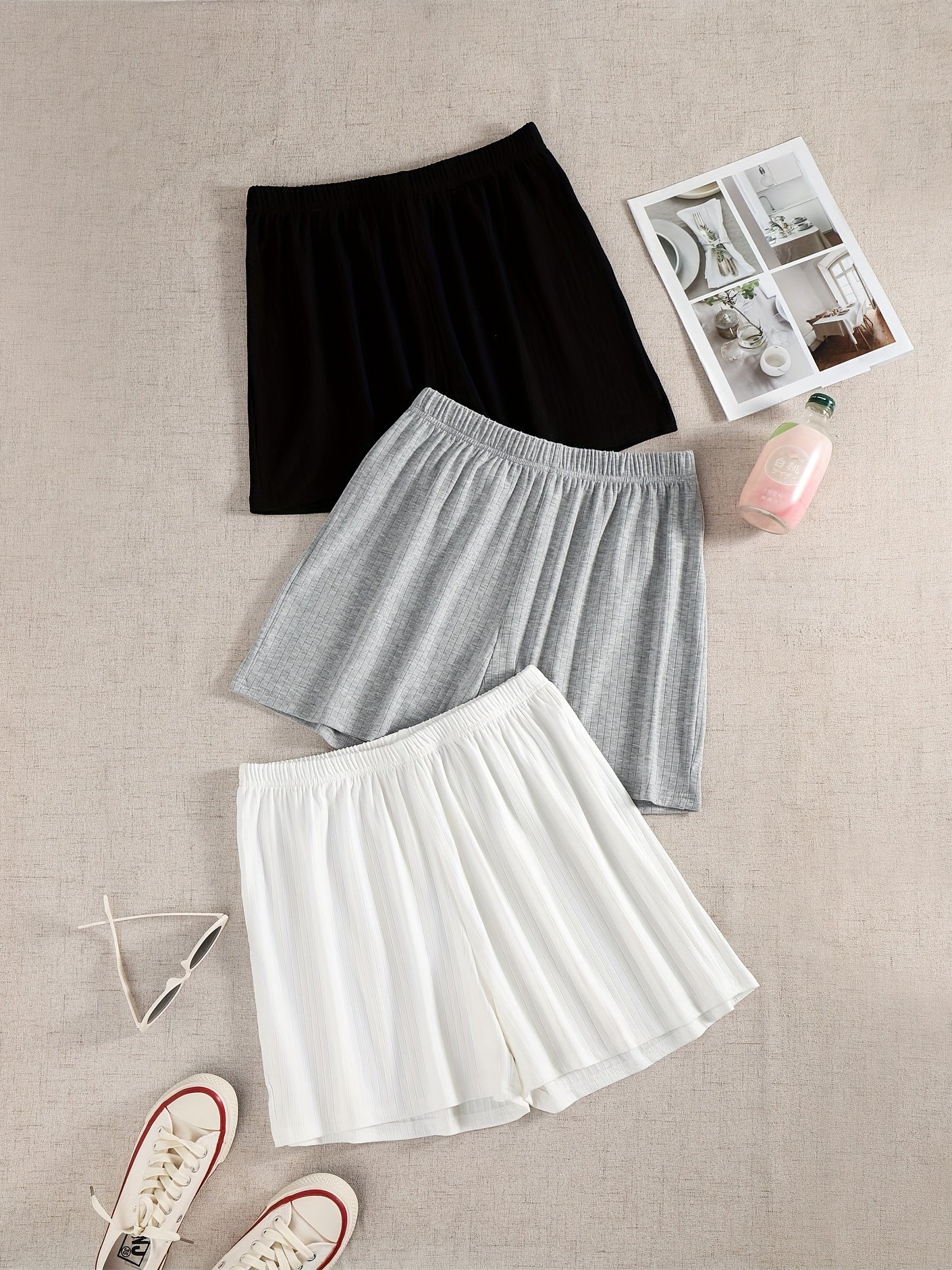Casual Solid Ribbed Shorts Women's Clothing
