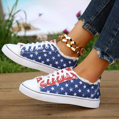 Women's Print Canvas Sneakers Lace Up Low Top Shoes