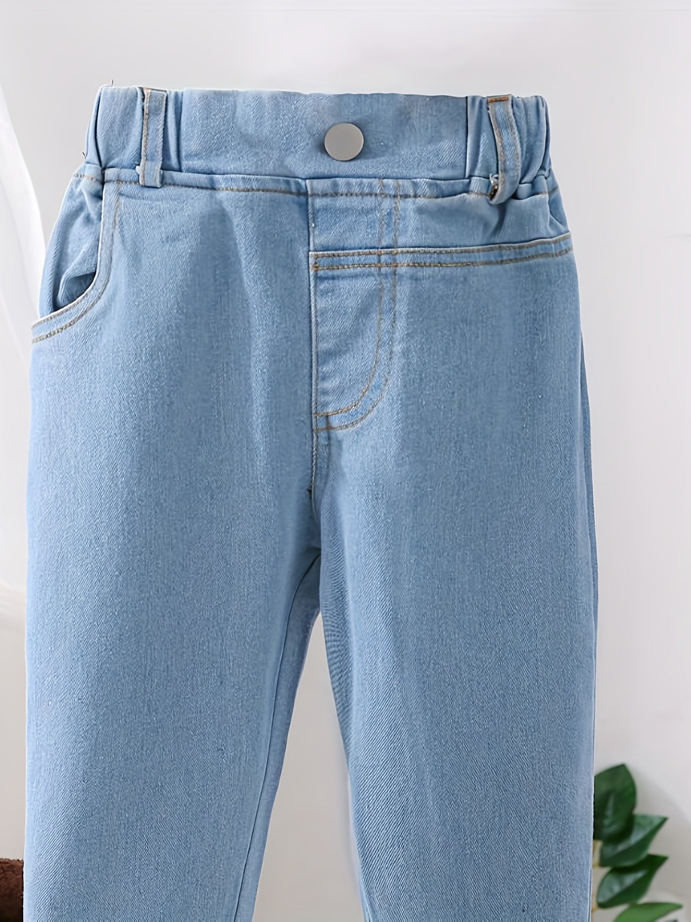 Kid Girls Casual Denim Pants Trousers Elastic Waist Regular Fit Jeans