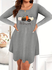  Halloween Pumpkin Print Long Sleeve Nightdress