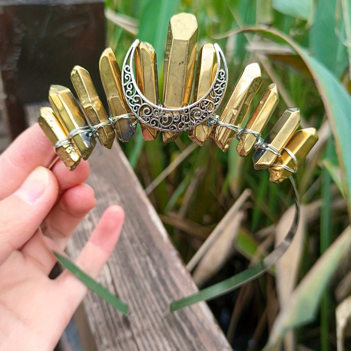Moon Moon Raw Crystal Stone Quartz Crown Hairband Rhinestone Tiara Mermaid Boho