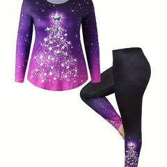  Star Christmas Tree Print Top & Leggings Set