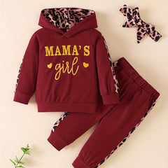 3pcs Baby Girls Hoodie Set Leopard Print Sweatshirt Pants Headband