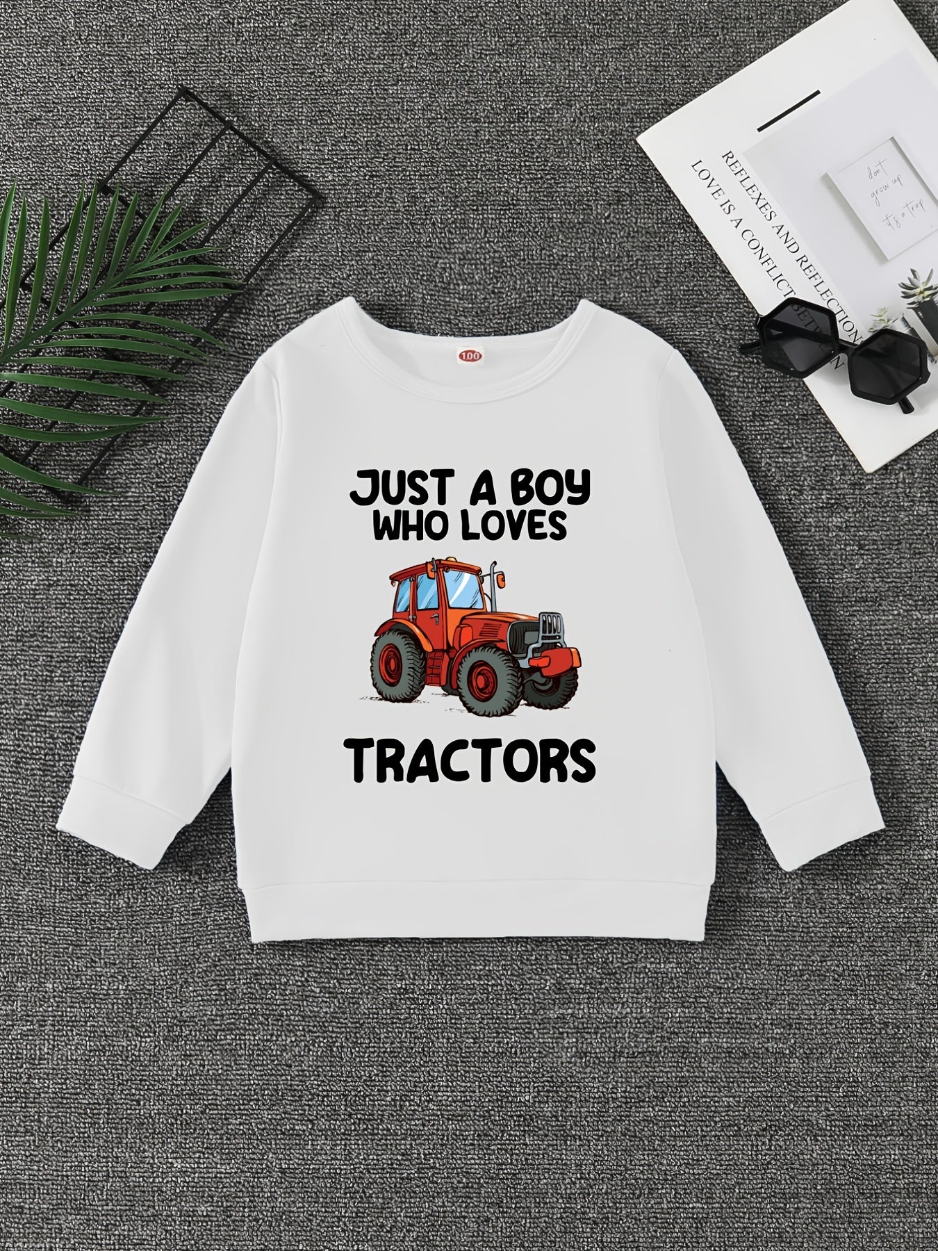 TRACTOR BOY Letter Print Boys Sweatshirt Long Sleeve Crew Neck Tops