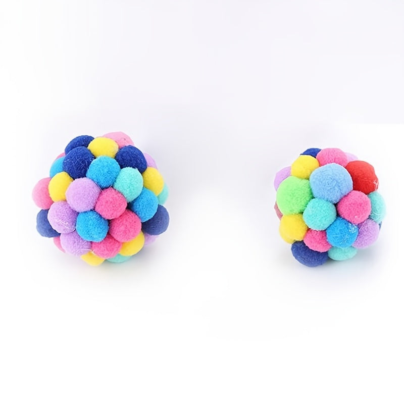 Colorful Plush Ball Cat Toy with Bell - Assorted Varieties