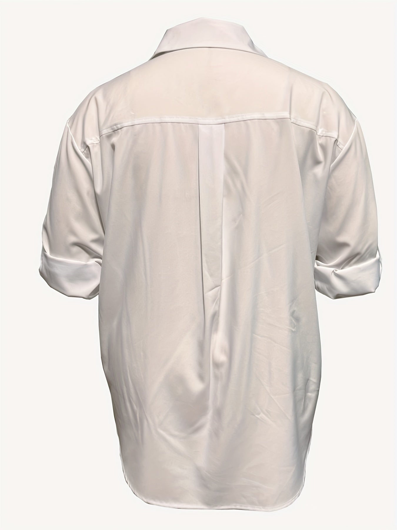  Solid Long Sleeve Button Up Tunic Shirt Top